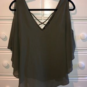 Green Open-Shoulder Blouse with Cross Back Detail